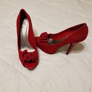 Women's Girl's Suede Shoes Wedges Qupid Red Size 8